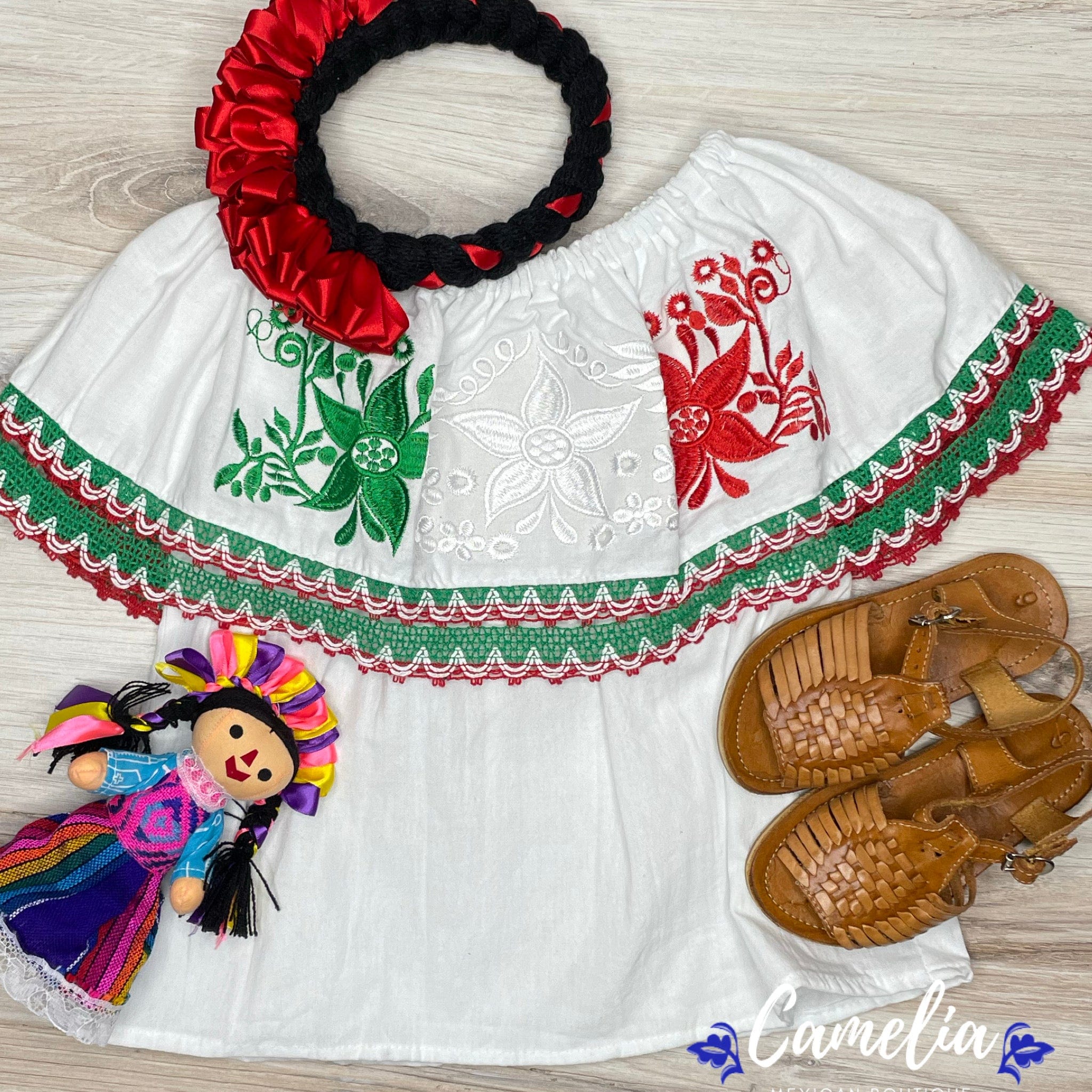 Tri-Color VIVA MEXICO Girls Off Shoulder Blouse