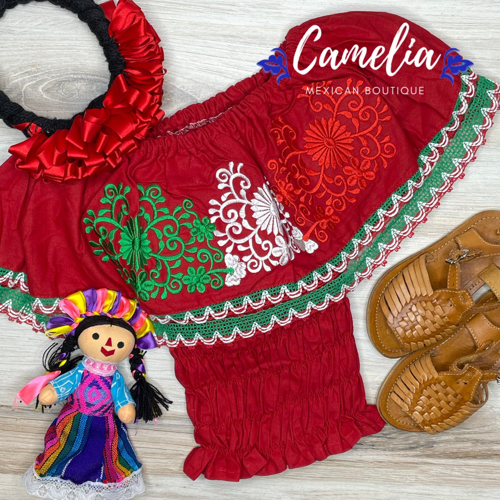 Tri-Color VIVA MEXICO Girls Off Shoulder Elastic Blouse