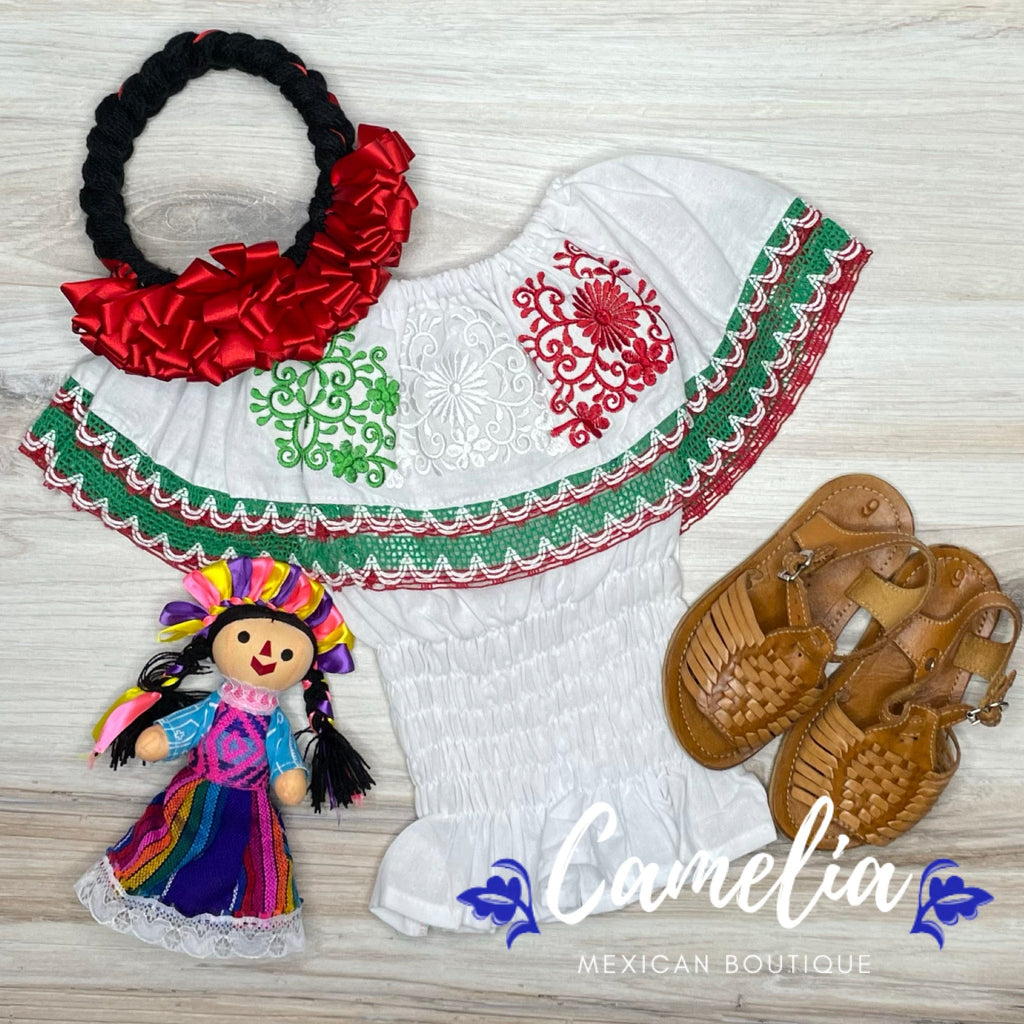 Tri-Color VIVA MEXICO Girls Off Shoulder Elastic Blouse