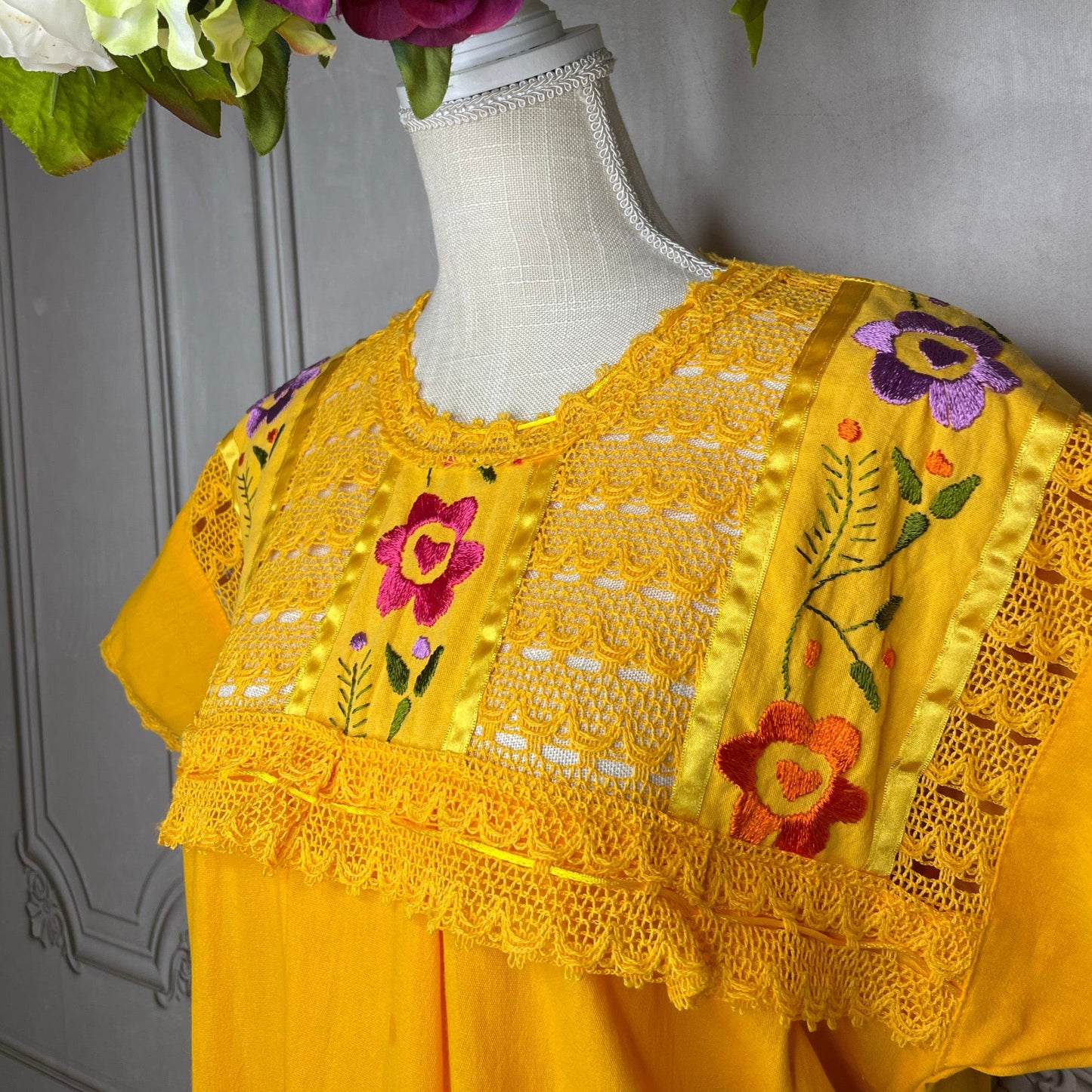 Yucatan Midi Lace Mexican Dress - Margarita