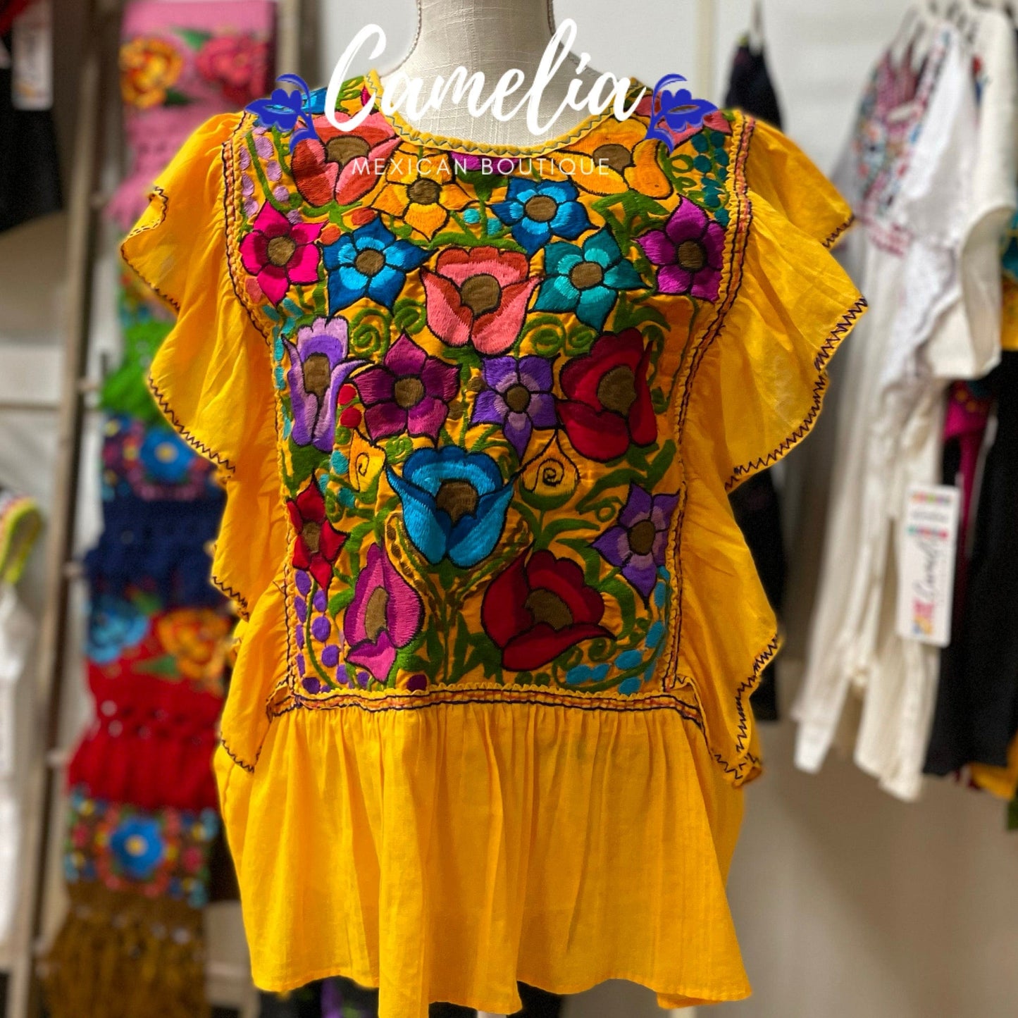 Zinnia Butterfly Sleeve Peplum Mexican Blouse