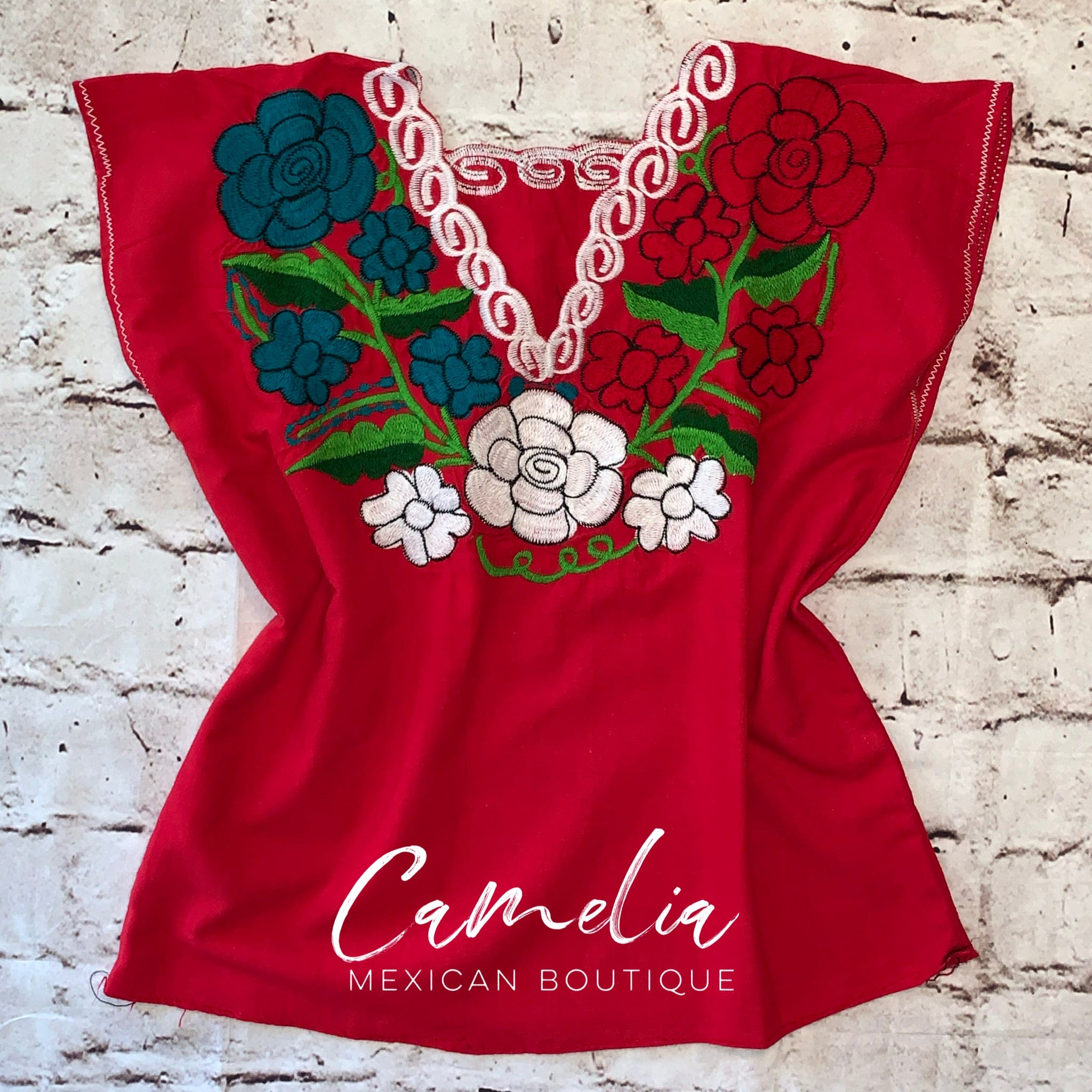 Zinnia Embroidered Mexican Blouse - VIVA MEXICO – Camelia Mexican